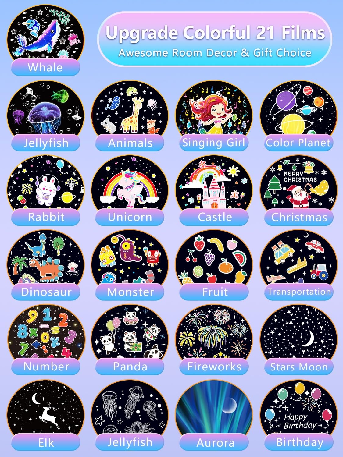 KISTRA Kids Night Light Projector, 21 Films, 360? Rotation, White, Model KS-HG2, Star Galaxy Ceiling Decor for Baby Girls